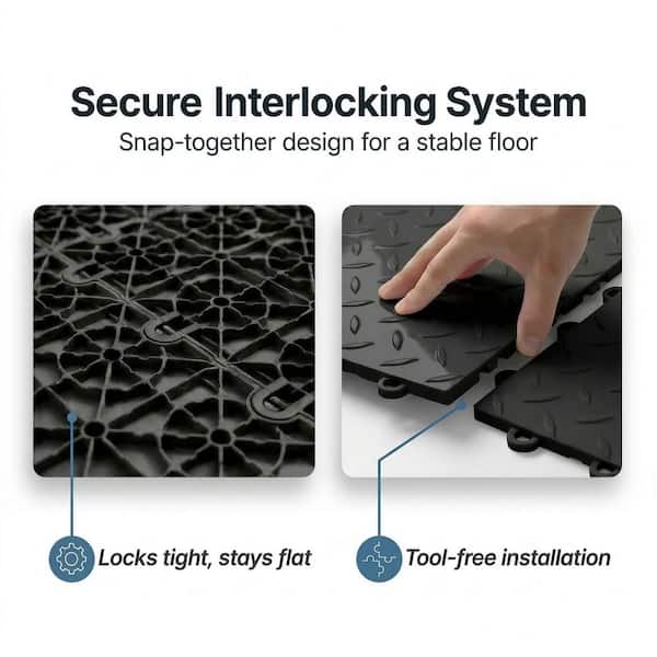 FLOORINGINC Nitro Diamond 3/8 in. Garage Tiles, Midnight Black, 12
