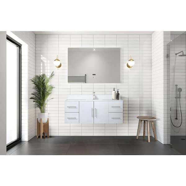 Lexora Geneva 48 in. W x 22 in. D Glossy White Bath Vanity and Cultured Marble Top