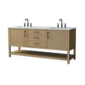 Oliver 72 in. W x 22 in. D x 34 in. H Bath Vanity in Light Oak with Engineered Stone Top in Arabescato with White Sinks