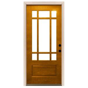 32 in. x 80 in. Craftsman 9 Lite Stained Mahogany Wood Prehung Front Door