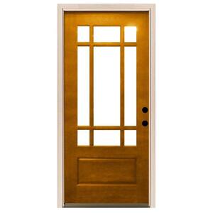 36 in. x 80 in. Craftsman 9 Lite Stained Mahogany Wood Prehung Front Door