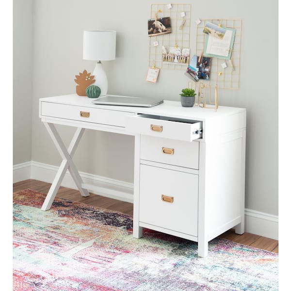 Home Office Deluxe White Wood Storage Computer Desk with Hutch - Saracina  Home