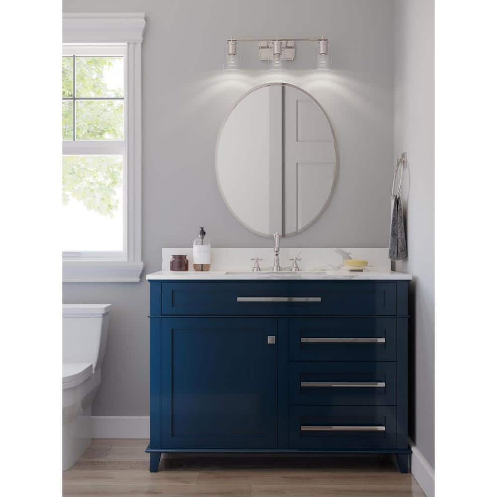 Adley Polished Nickel 3-Light Bath Vanity with Clear Glass Shades