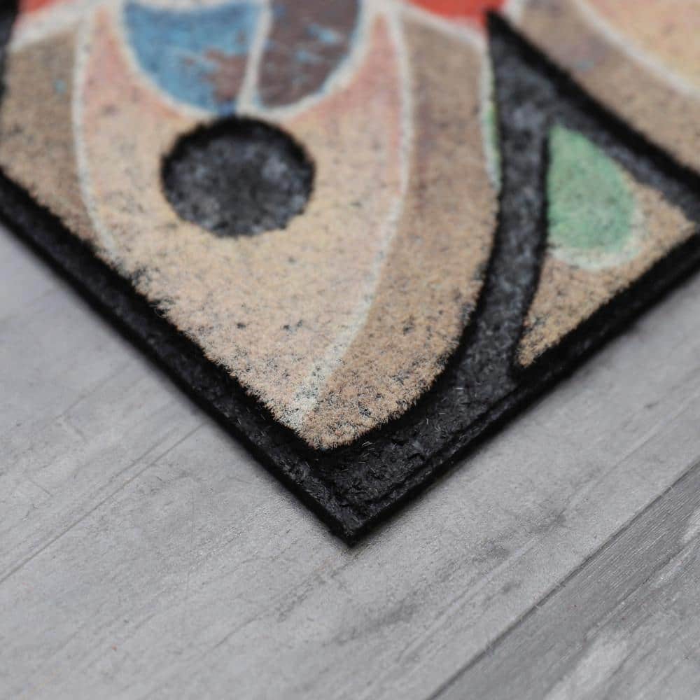 Blue Floral Medallion Recycled Rubber Welcome Doormat