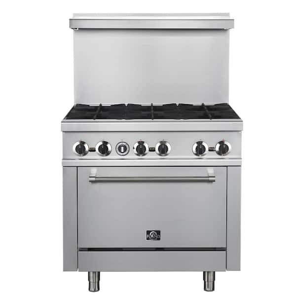 Commerciale 36 Inch Stainless Steel Gas Range, 6 Burners, 180,000 BTU Total, Commercial Range