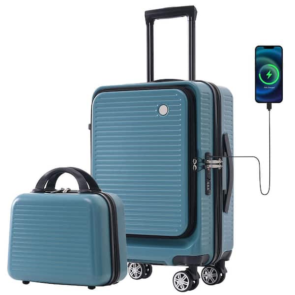 Adrinfly 20 in. Carry-on Luggage, Lightweight Suitcase with Front Pocket, 1 Portable Carrying Case and USB Port, Blue