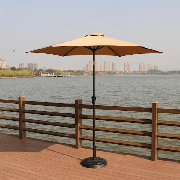 Unbranded 8.8 ft. Outdoor Patio Market Sunshade Patio Umbrella with 33 lbs. Umbrella Base Push Button Tilt and Crank Lift Taupe