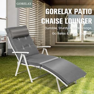 Metal Outdoor Lightweight Folding Chaise Lounge Chair with Gray Cushions