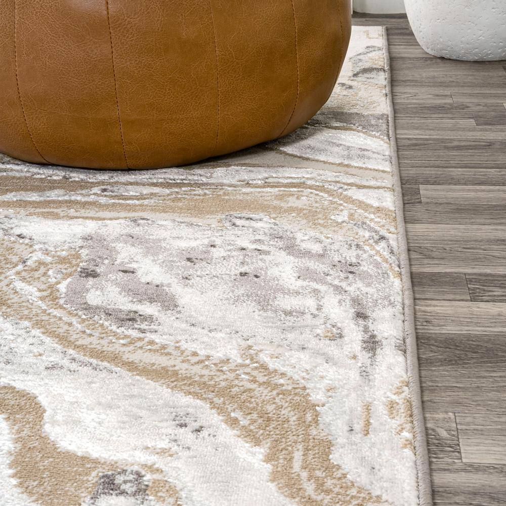 Beige and Ivory Marbled Abstract 4x6 Area Rug
