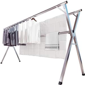 95 in. X-Shape Stainless Steel Foldable Clothes Drying Rack with 20-Windproof Hooks (1-Pack)
