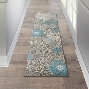 Passion Charcoal/Blue 2 ft. x 8 ft. Floral Contemporary Kitchen Runner Area Rug