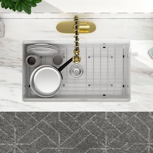 Logmey 32 in. Fireclay Workstation Sink White Undermount Kitchen