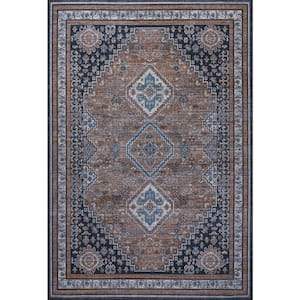 Dalyan Geometric Medallions Machine-Washable Brown/Blue/Gray 3 ft. x 5 ft. Area Rug