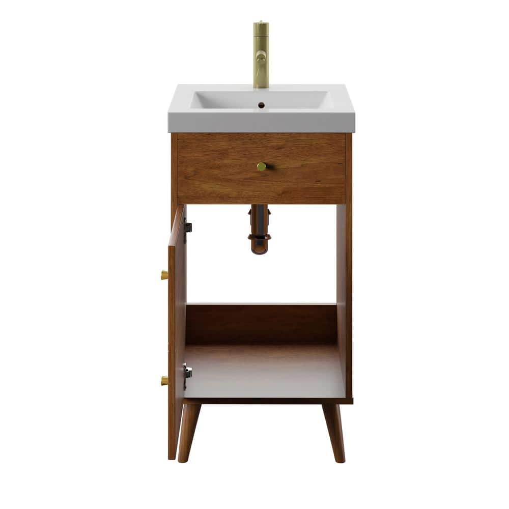 North Brown 18" Freestanding Single Sink Bathroom Vanity with Brass Hardware