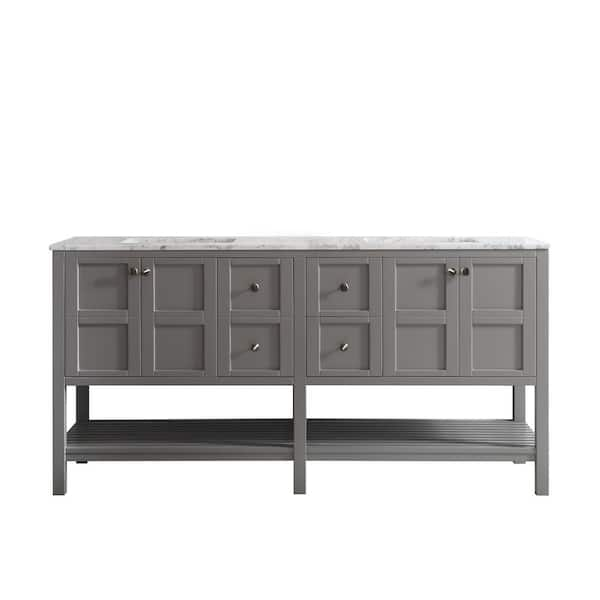 ROSWELL Florence 72 in. W x 22 in. D x 35 in. H Vanity in Grey with Marble Vanity Top in White with Basin