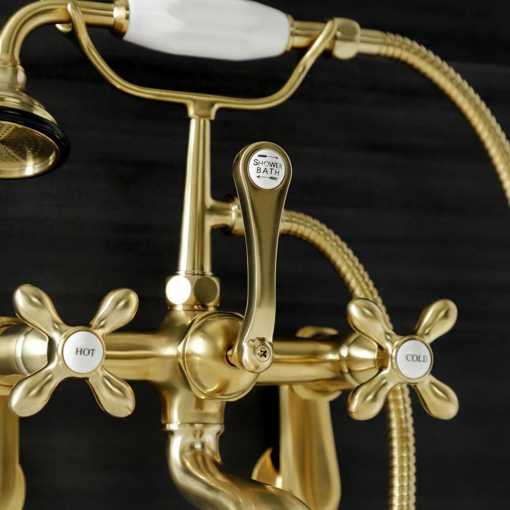 Brushed Brass Vintage Wall Mount Clawfoot Tub Faucet with Hand Shower