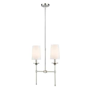 Emily 5.5 in. 2-Light Polished Nickel Island Billiard Light with Off White Cloth Cover Shade