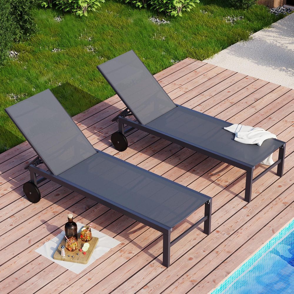 2-Piece Metal Outdoor Chaise Lounge Chair Set with Adjustable Backrest and Movable Wheels price history on PriceWatchPro