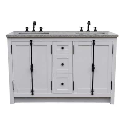 Plantation 55 in. W x 22 in. D Double Bath Vanity in White with Granite Vanity Top in Gray with White Rectangle Basins