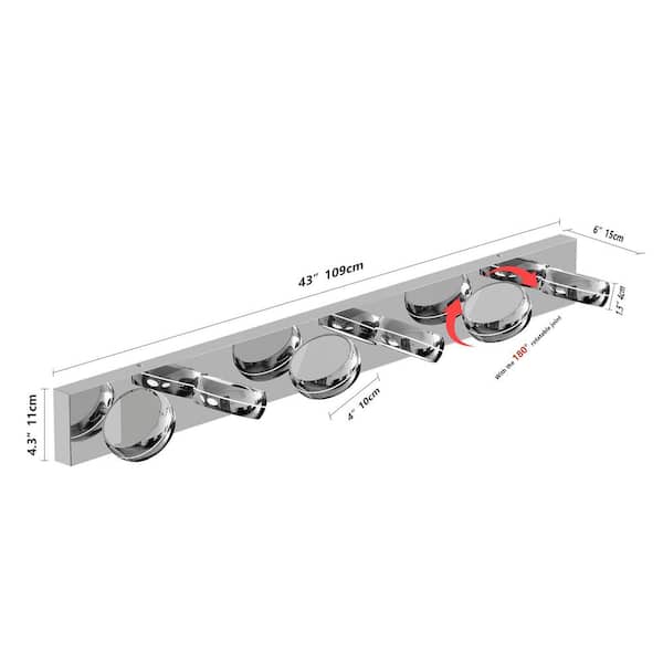 43" Chrome 6-Light LED Vanity Light - Touch Control Semi-Flush Mount with Dimmable Function for Bathroom Mirror