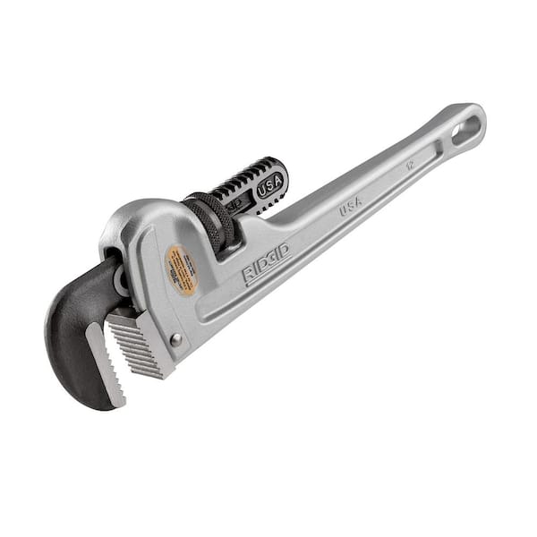 RIDGID 12 in. Aluminum Straight Pipe Wrench for Plumbing Sturdy Plumbing Pipe Tool with Self Cleaning Threads and Hook Jaws