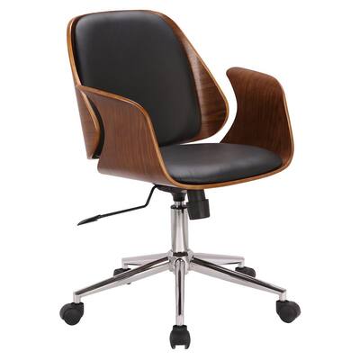 Santiago Black Faux Leather with Walnut Wood Mid-Century Office Chair
