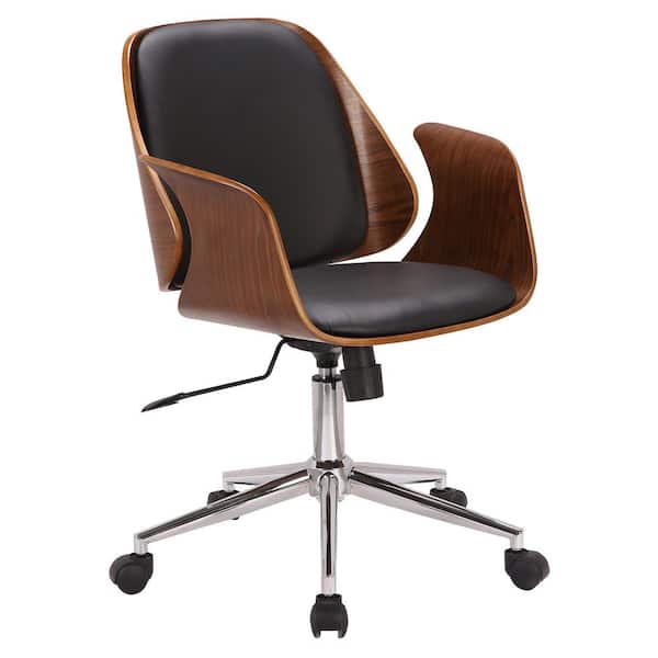 Armen Living Santiago Black Faux Leather with Walnut Wood Mid-Century Office Chair