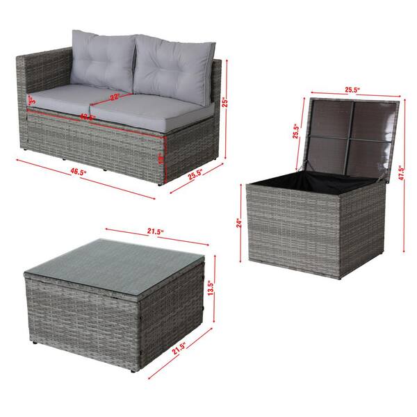 Cesicia 4-Piece Wicker Outdoor Furniture Sectional Set with Storage Box  Grey Cushions M23od529Gb03 - The Home Depot