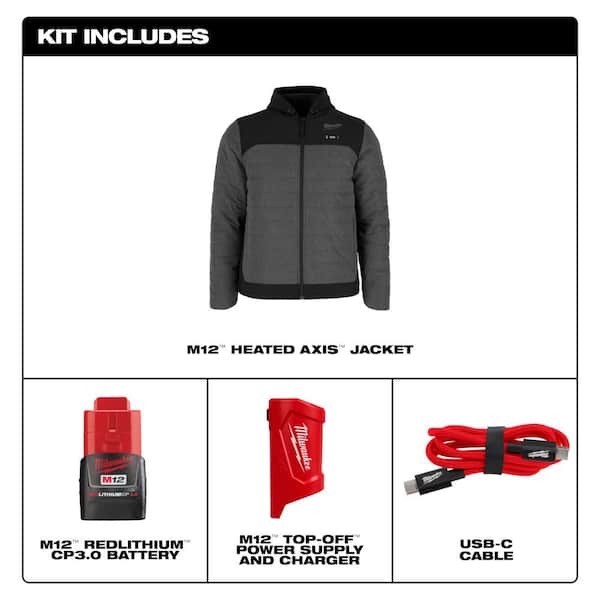 M12 Heat Blk Axis Jkt Kit Xl Milwaukee Tool M102B-21XL | eBay