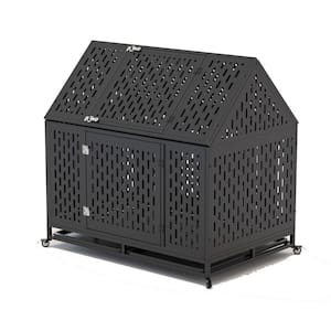 45 in. Black Heavy-Duty Steel Dog Crate Pet Crate with 2 Doors and Lockable Wheels