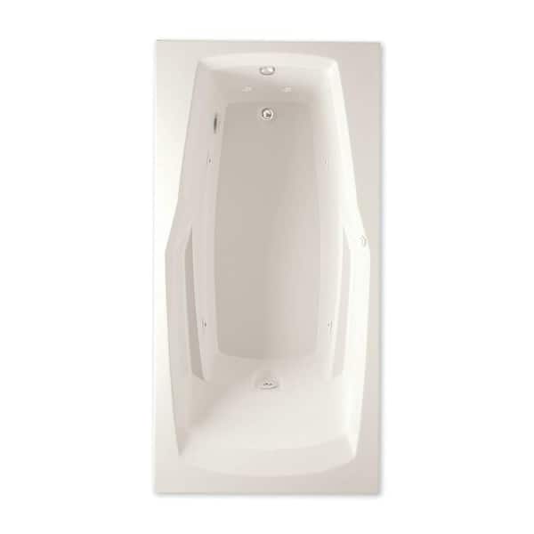 Aquatic Ascot 66 in. x 34 in. Acrylic Drop-In Whirlpool Reversible Drain Rectangular Bathtub with Heater in Biscuit