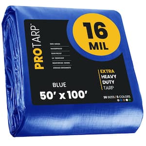 50 ft. x 100 ft. Blue 16 Mil Heavy Duty Polyethylene Tarp, Waterproof, UV Resistant, Rip and Tear Proof