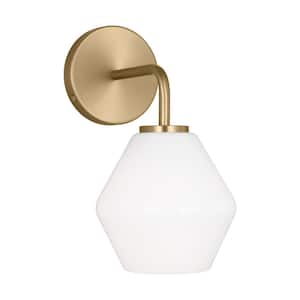 Jett 6 in. 1-Light Satin Brass Transitional Dimmable Indoor Bathroom Vanity Light with Milk Glass Shade