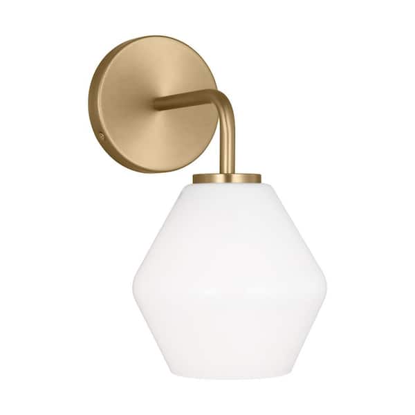 Generation Lighting Jett 6 in. 1-Light Satin Brass Transitional Dimmable Indoor Bathroom Vanity Light with Milk Glass Shade