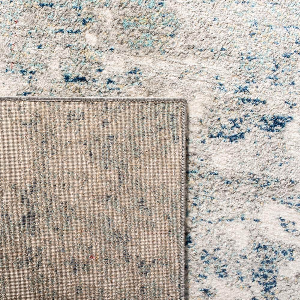 Contemporary Jasper Grey & Blue Abstract Synthetic Area Rug, 12' x 15'