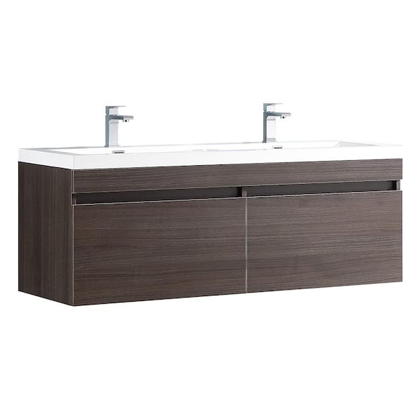 Fresca Largo 57 in. Double Vanity in Gray Oak with Acrylic Vanity Top in White with White Basins