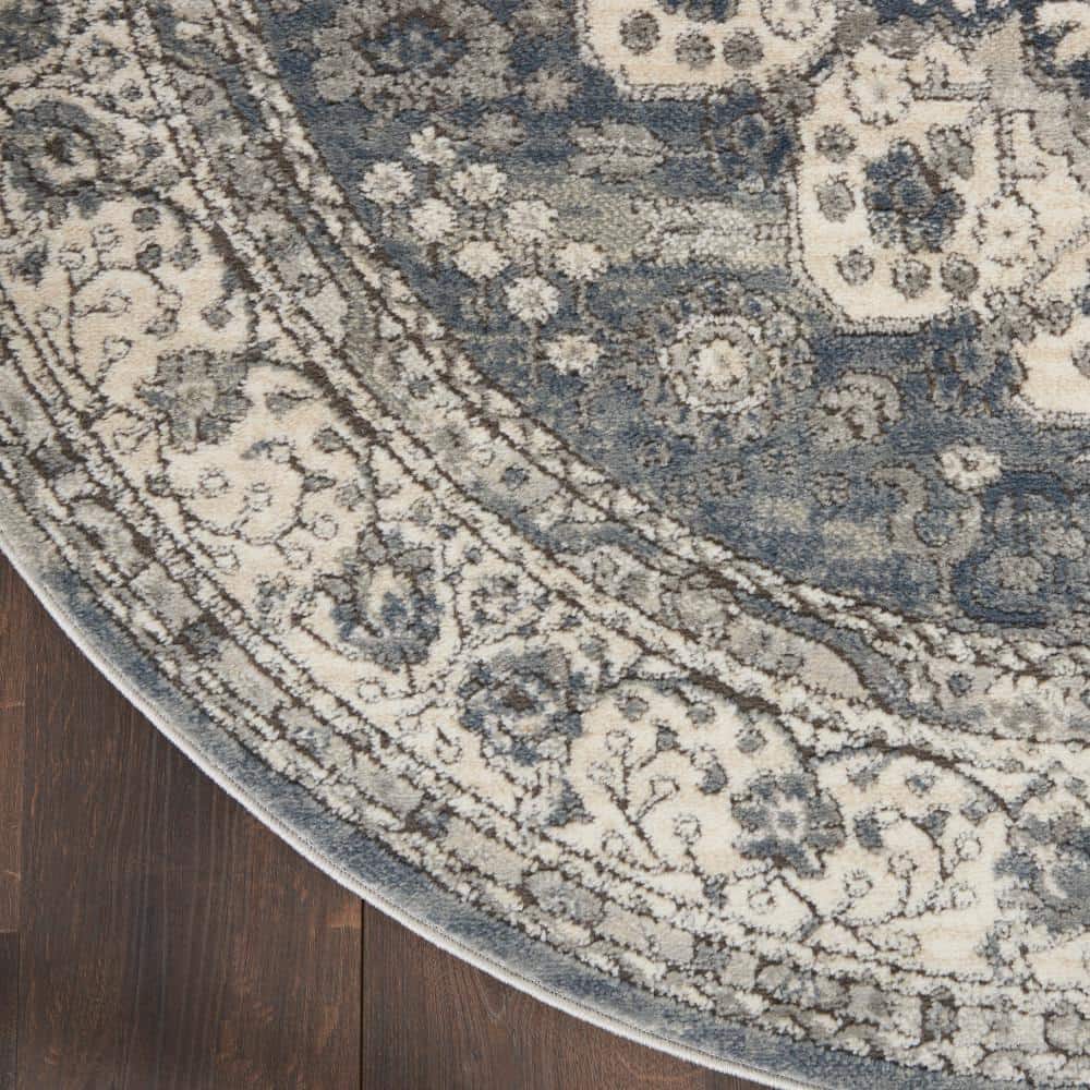 Grey and Ivory Round Hand-knotted Synthetic Area Rug