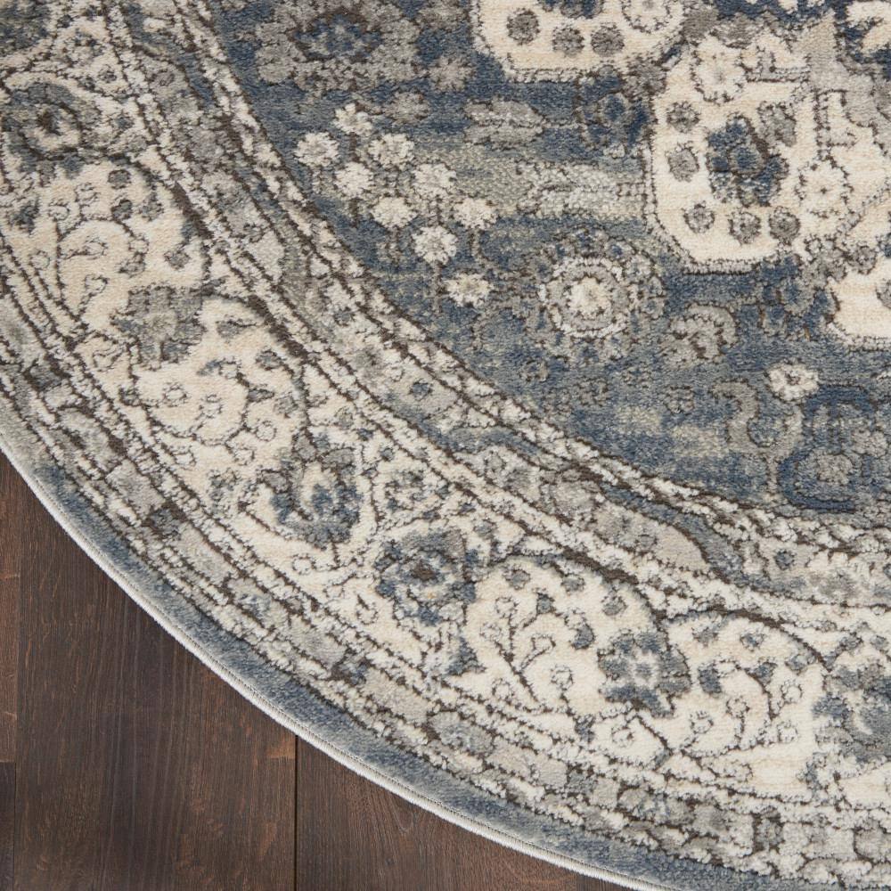 Grey and Ivory Round Hand-knotted Synthetic Area Rug
