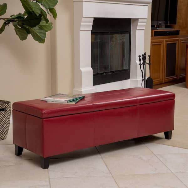 Noble House Glouster Red Faux Leather, Red Leather Storage Bench