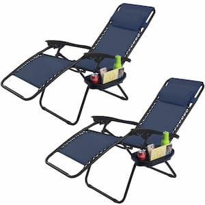 2-Pieces Steel Frame Outdoor Patio Folding Portable Zero Gravity Reclining Chaise Lounges Chairs Set in Blue