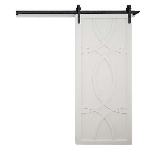 30 in. x 84 in. The Hollywood Bright White Wood Sliding Barn Door with Hardware Kit in Black