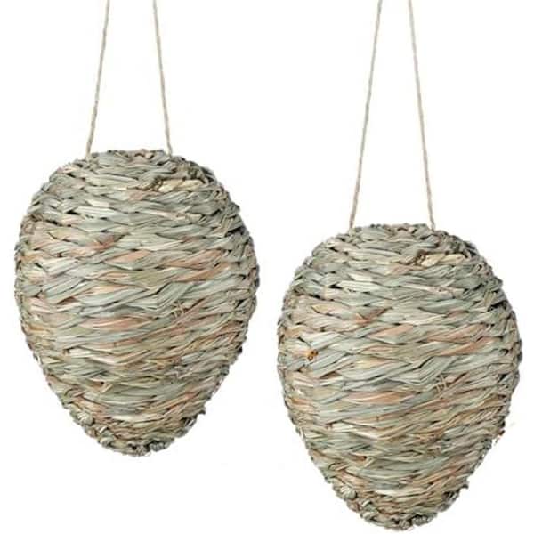 Outdoor Wasp Nest Decoy Trap with Waterproof Faux Reed Design Easy Install Wasp Deterrent 2-Pack