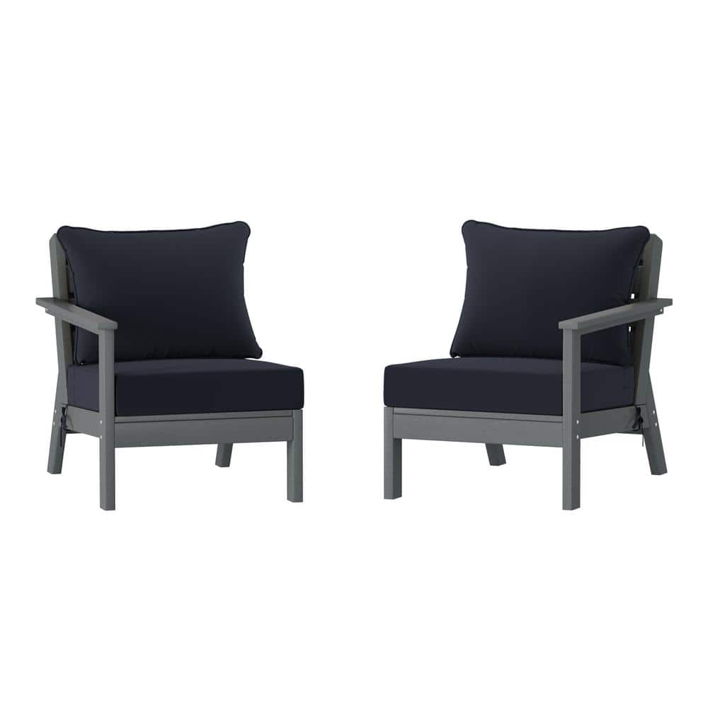 Birchwood Gray Arrangeable Outdoor Patio 2-Piece Deep Seating HDPE Loveseat Arm Chair Set with Navy Blue Cushions price history on PriceWatchPro