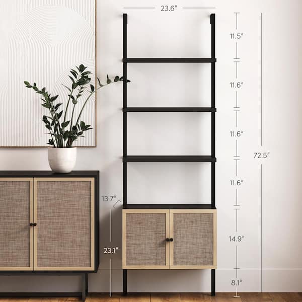 Nathan James Theo 73 in. H 24 in. W Modern Bookcase with Rattan 