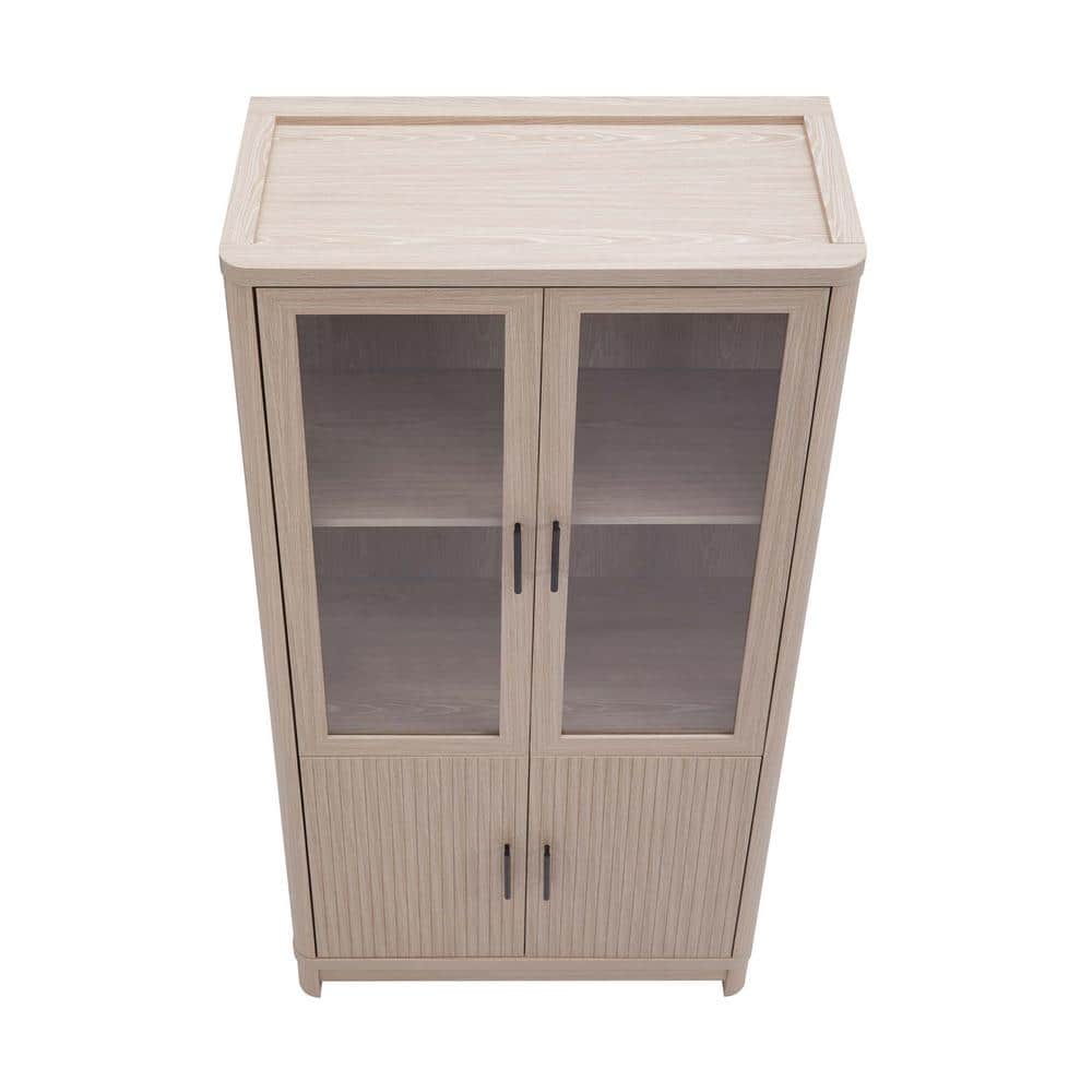 67.6" White Washed Oak Adjustable Bookcase Set with Glass Doors