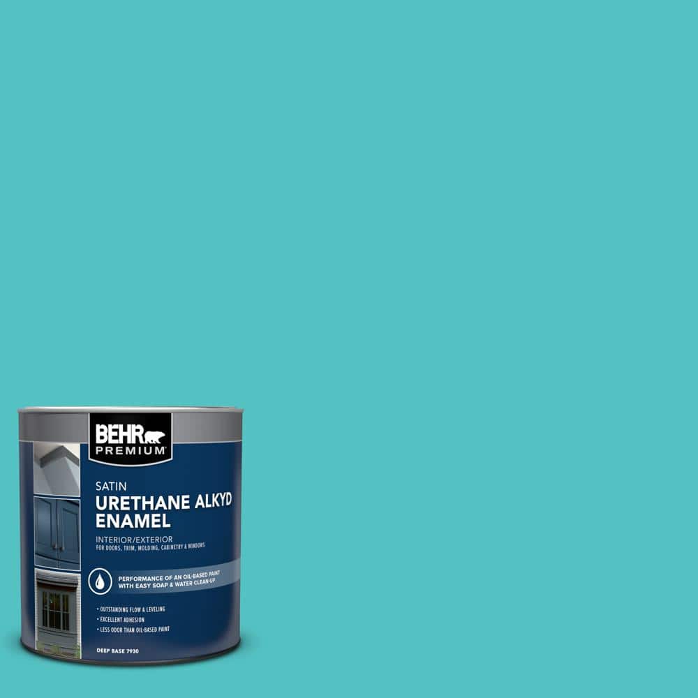 BEHR PREMIUM 1 qt. 500B4 Gem Turquoise Satin Enamel Urethane Alkyd Interior/Exterior Paint
