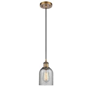 Caledonia 1-Light Brushed Brass Shaded Pendant Light with Charcoal Glass Shade