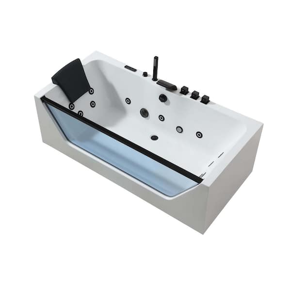 71 in. x 30 in. Whirlpool Bathtub Rectangular hydrotherapy Jetted SPA Bath Tub with Center Drain-in White