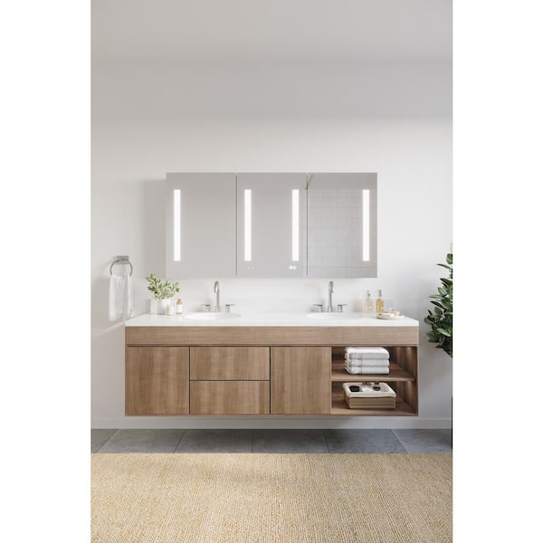 Fresca Tiempo 60 in. W. x 30 in. H Rectangular Moisture-resistant Aluminum Medicine Cabinet with Mirror and LED Lighting