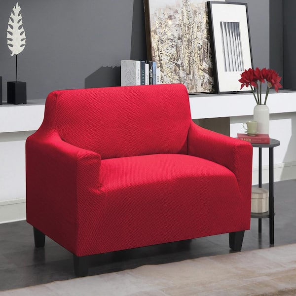 J&V TEXTILES Red Microfiber Super Stretch Water Resistant Loveseat Slipcover